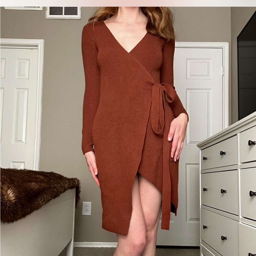 Abercrombie & Fitch Rust Long Sleeve Wrap Dress